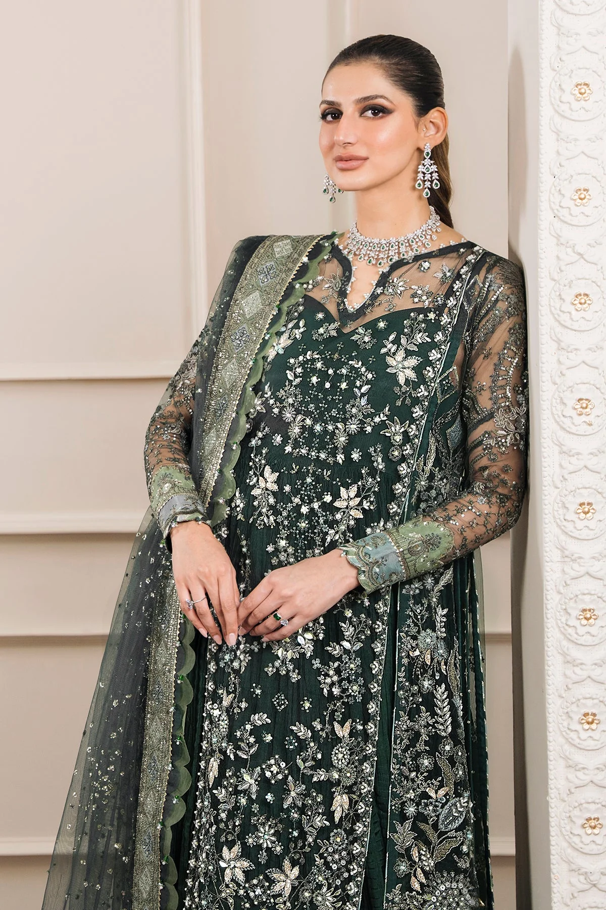 BAROQUE SOFT NET HEAVILY EMBROIDERY DRESS 3 PIECE