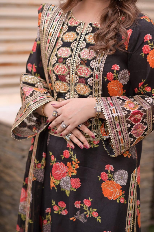 ANEELAS SILK EMBROIDERY DRESS 3 PIECE 2375
