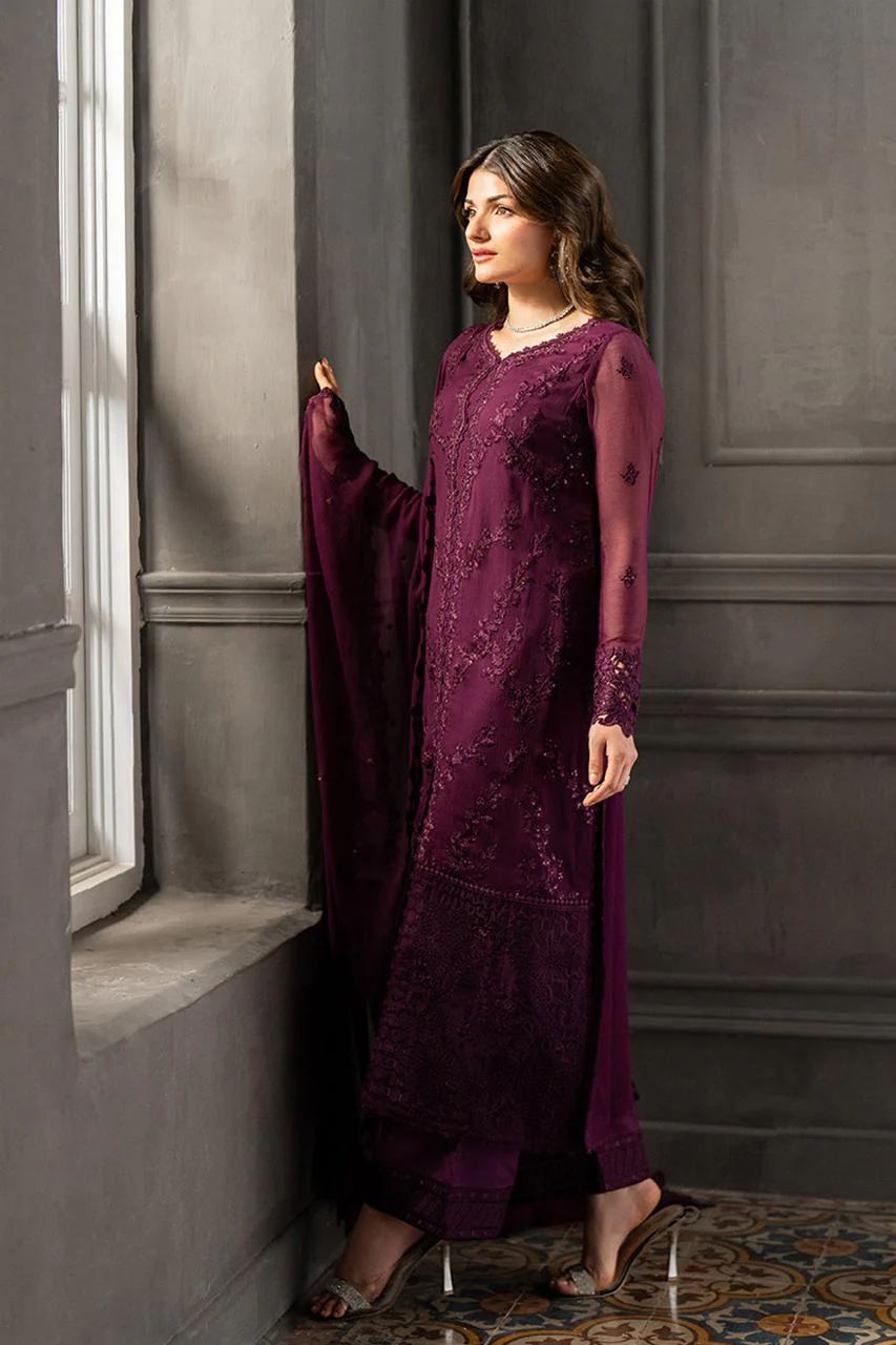 AZURE EMBROIDERY CHIFFON DRESS 3 PIECE