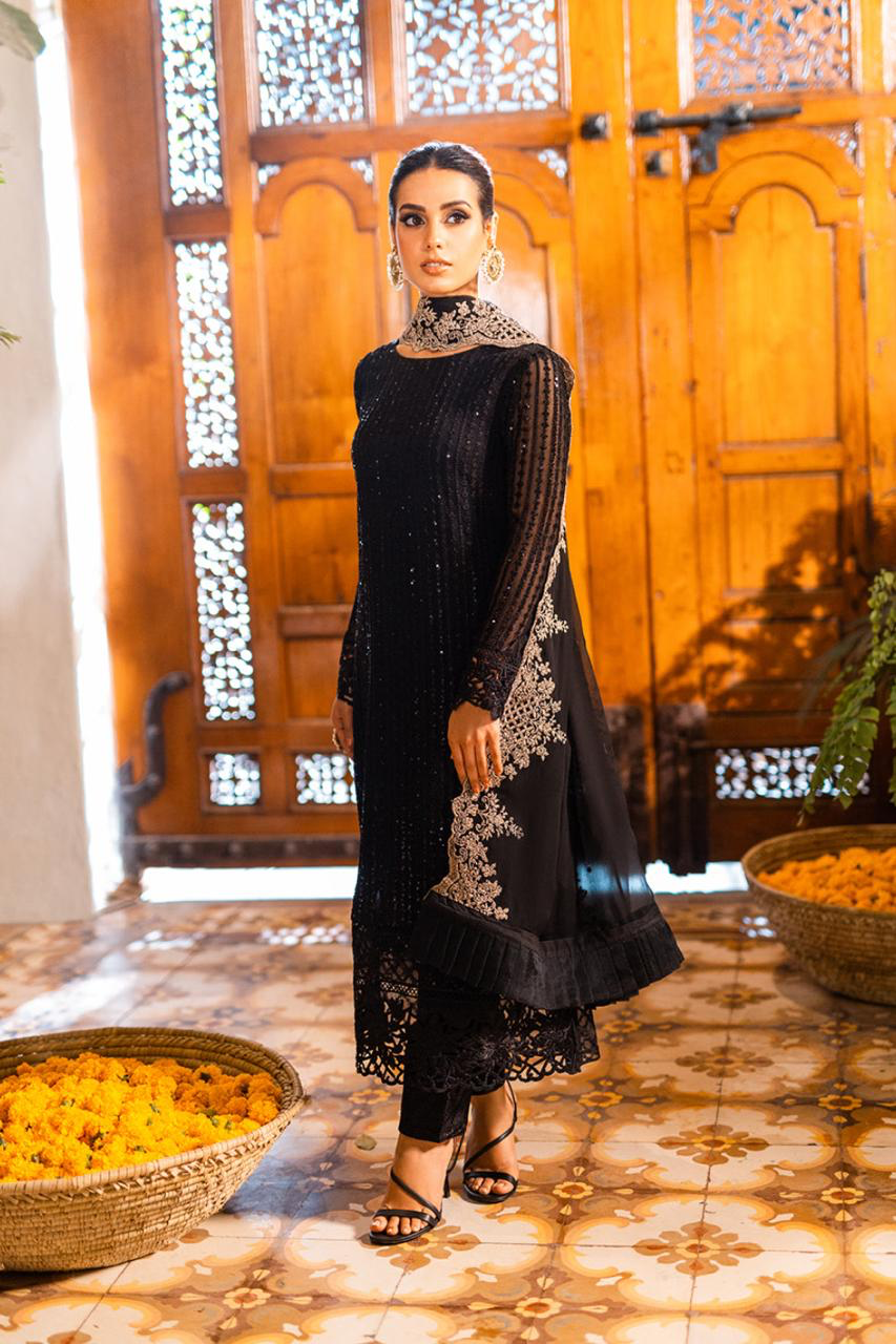 AZURE SOFT CHIFFON HEAVILY EMBROIDERY DRESS 3 PIECE 2335