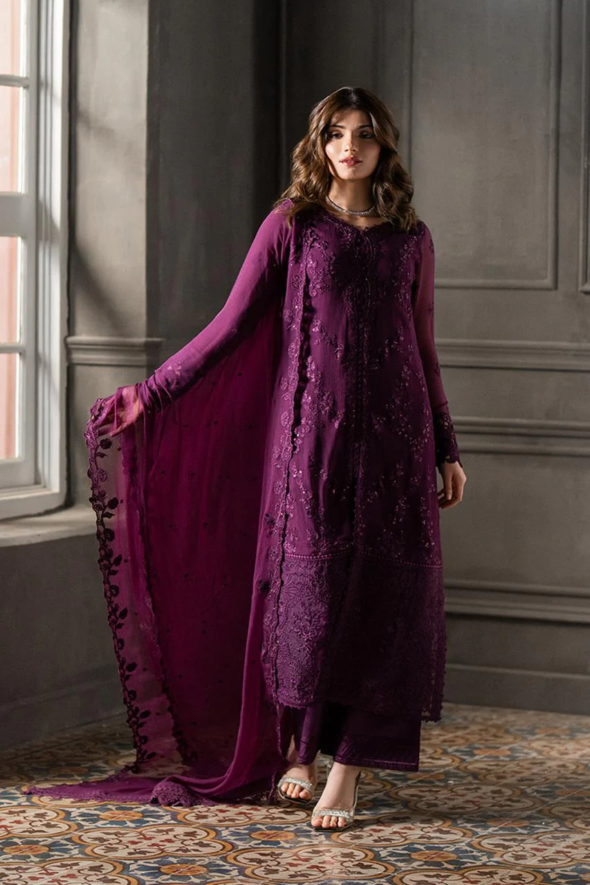 AZURE EMBROIDERY CHIFFON DRESS 3 PIECE