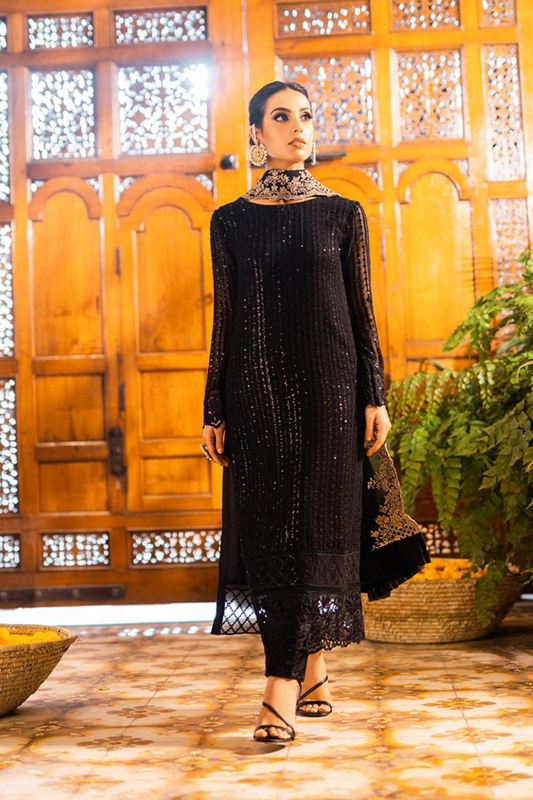 AZURE SOFT CHIFFON HEAVILY EMBROIDERY DRESS 3 PIECE 2335