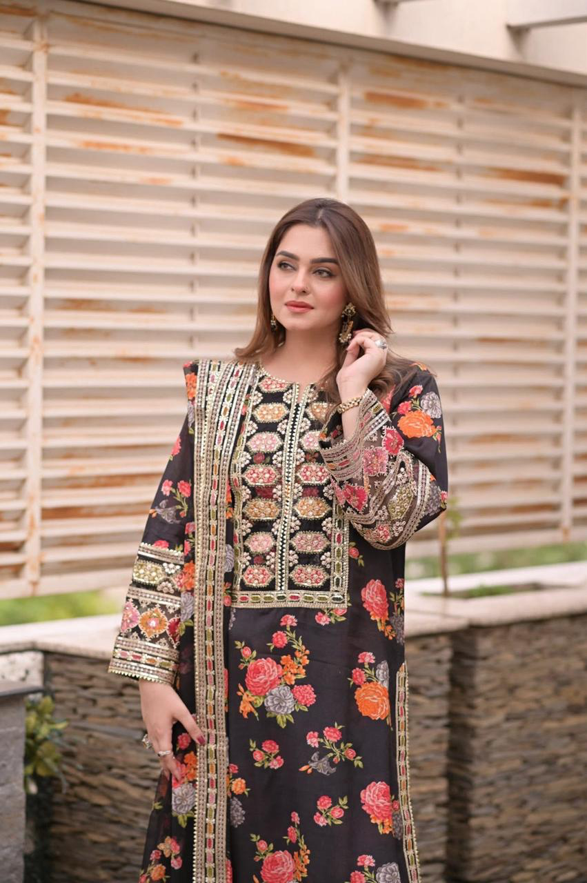 ANEELAS SILK EMBROIDERY DRESS 3 PIECE 2375