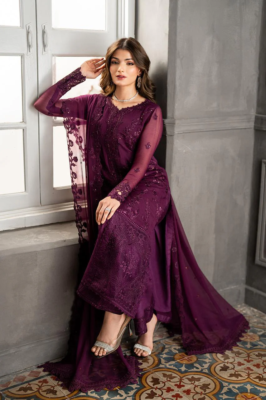 AZURE EMBROIDERY CHIFFON DRESS 3 PIECE