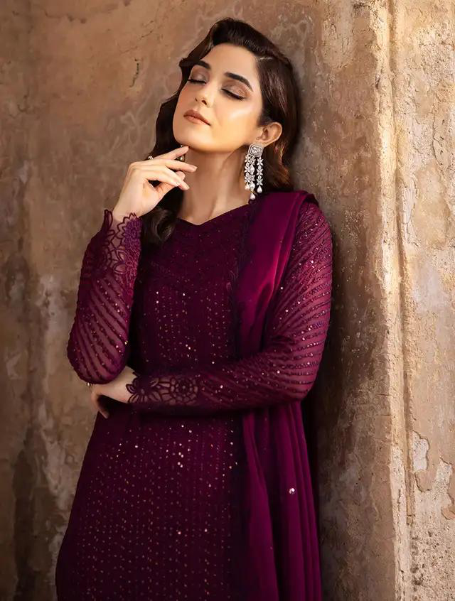 AZURE EMBROIDERY CHIFFON DRESS 3 PIECE