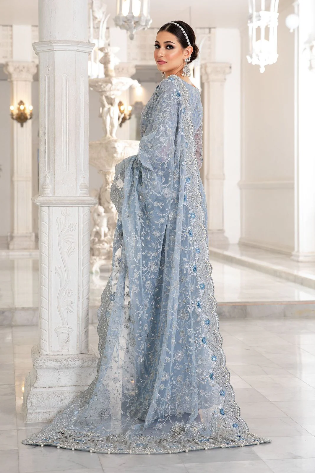 MARIA B WEDDING SOFT NET EMBROIDERY SAREE UNSTICHED 3 PIECE