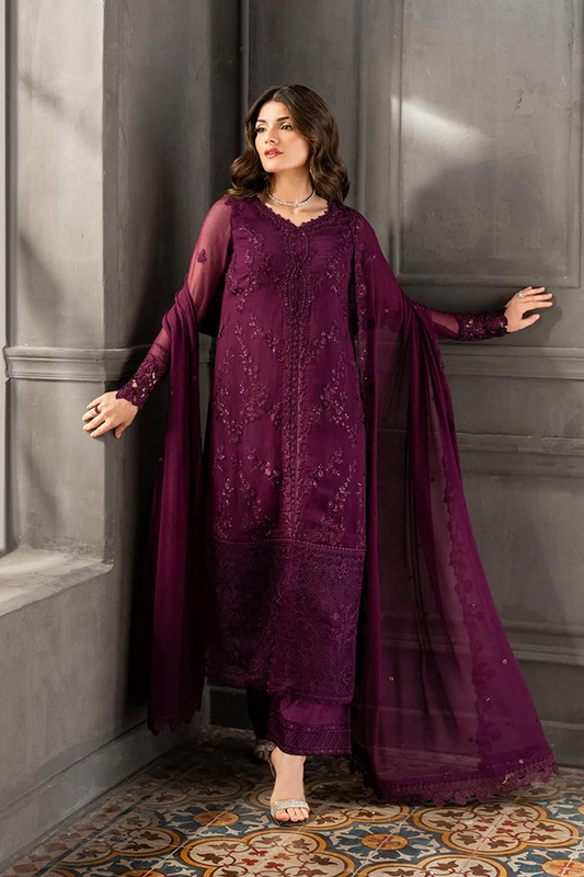 AZURE EMBROIDERY CHIFFON DRESS 3 PIECE