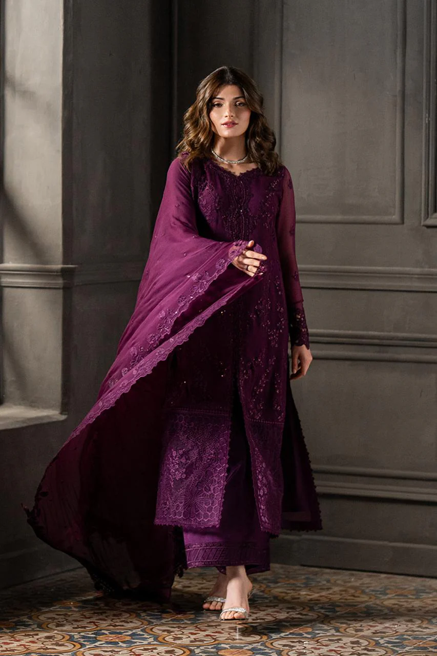 AZURE EMBROIDERY CHIFFON DRESS 3 PIECE