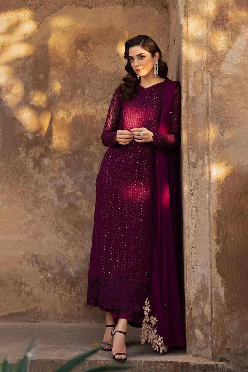 AZURE EMBROIDERY CHIFFON DRESS 3 PIECE