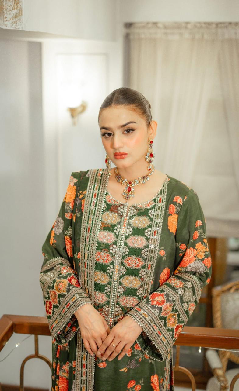 ANEELAS SILK EMBROIDERY DRESS 3 PIECE 2375